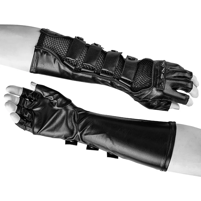 S-214 PUNK Style Unique 1/3 Length Delicate Mesh+PU Coated Male Gloves