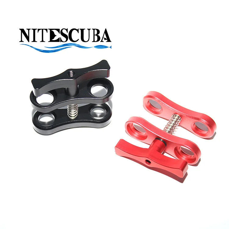 

NiteScuba Two Holes Swivel Clamp Butterfly clip for Ball Mount light arm Bracket tg5 rx100 Gopro Nikon Underwater camera housing, Red;black