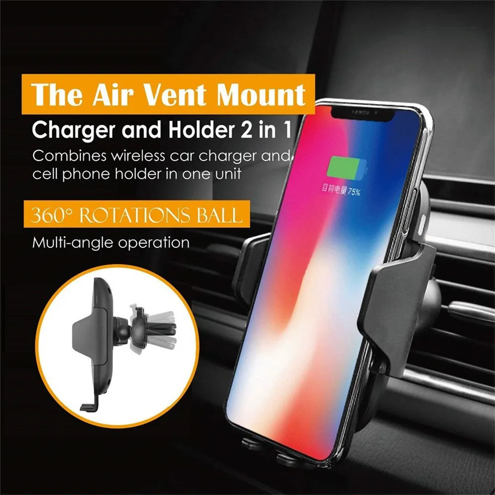 

Xinbest 2 in 1 automatic infrared sensor Qi fast wireless phone charger car mount quick wireless car charger holder for iPhone, N/a