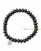 BM25252 Faceted Black Stone Bead Bracelet With Round Silver CZ Micro Pave Charm For Women