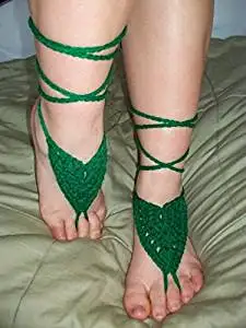 Green Wedding Sandals,Wedding Accessory,Sexy Beach Sandals, Crochet Barefoot Sandals, Barefoot Sandals , Crochet Anklet, Sexy Lace Sandals,Beach,Wedding Footwear, Bridesmaid Sandals (Green-05)