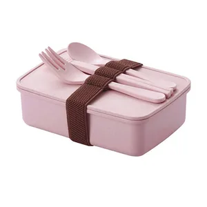 Image of Bamboo fiber biodegradable double layer leak-proof lunch bento box