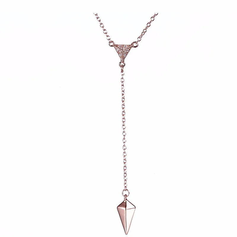 

Hot Selling 925 Sterling Silver Triangle Pendant Necklace Long Chain Tassel Design Geometric Jewelry for Women