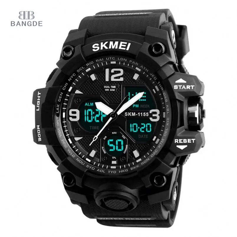 

Athletic Watches Hot Jam Tangan Skmei 1155 Analog-Digital Watch Camouflage Army Pupils Wristwatch, 13 colors