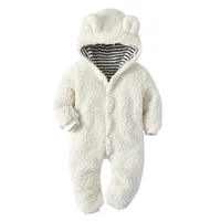 

2019 Fashion newborn baby winter warm cute cartoon bear animal plush clothes hoodie jumpsuit onesie romper