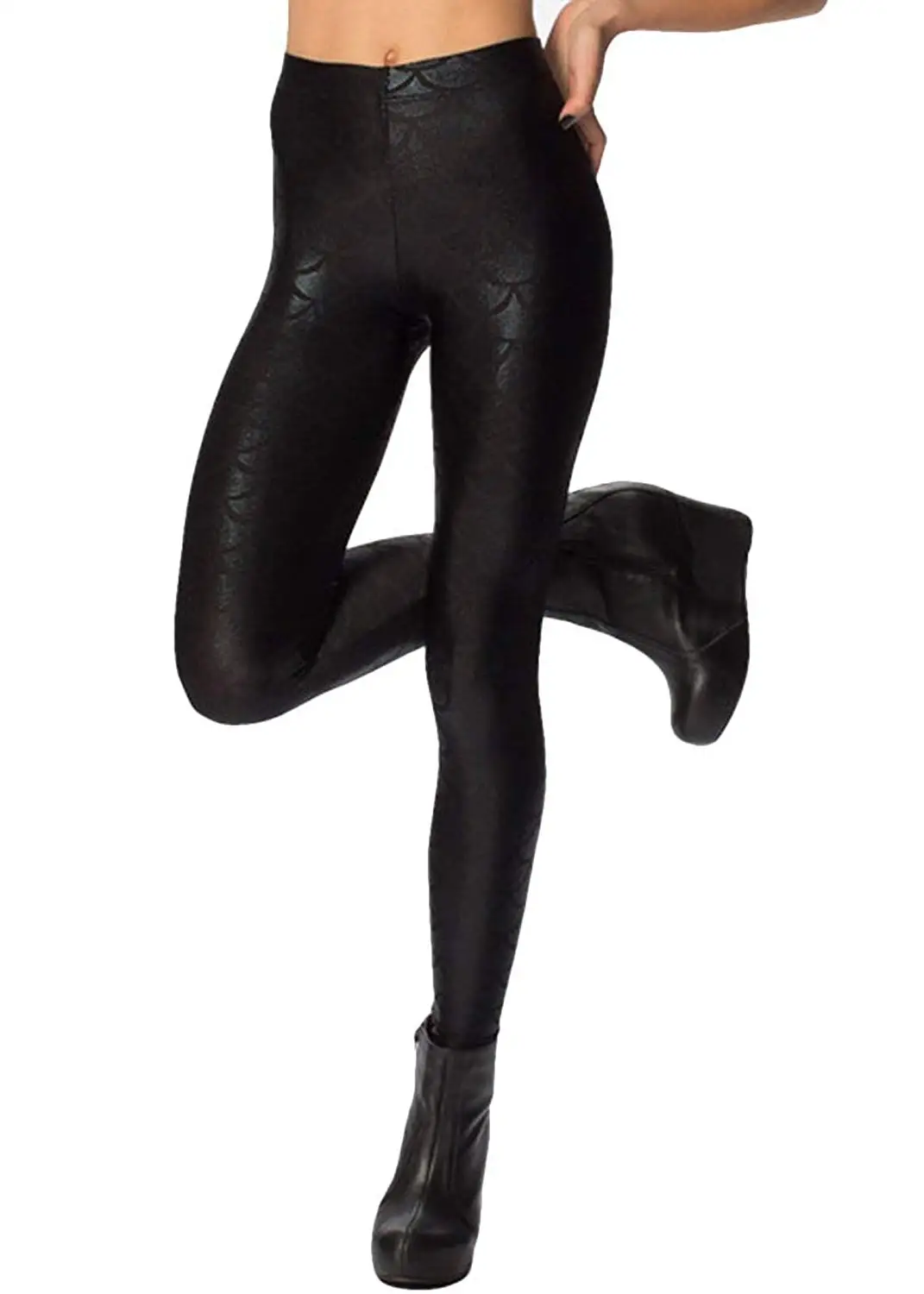 woman in black shiny leggings