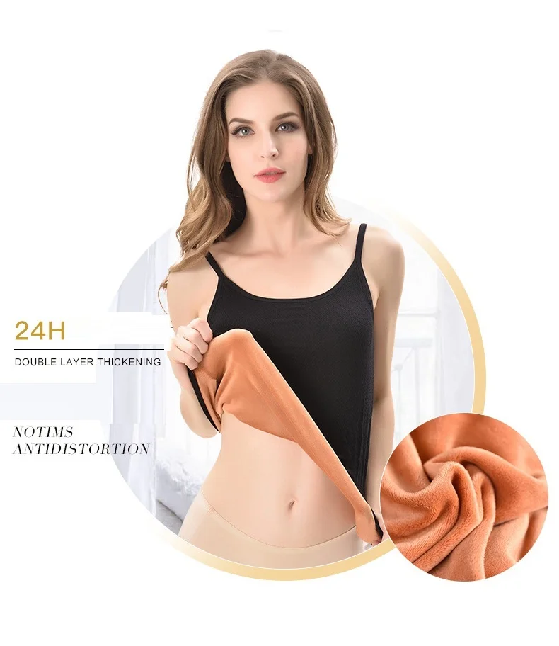 

warm seamless women thick winter plus size sleeveless camisole, Black;beige