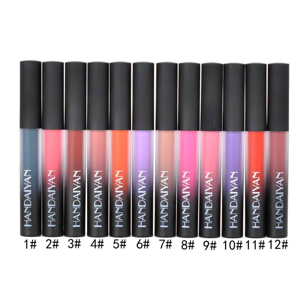 

HANDAIYAN 12 Colors Matte Velvet Liquid Lipstick Cosmetics Natural Waterproof long lasting Makeup Lipgloss DHL Free ship