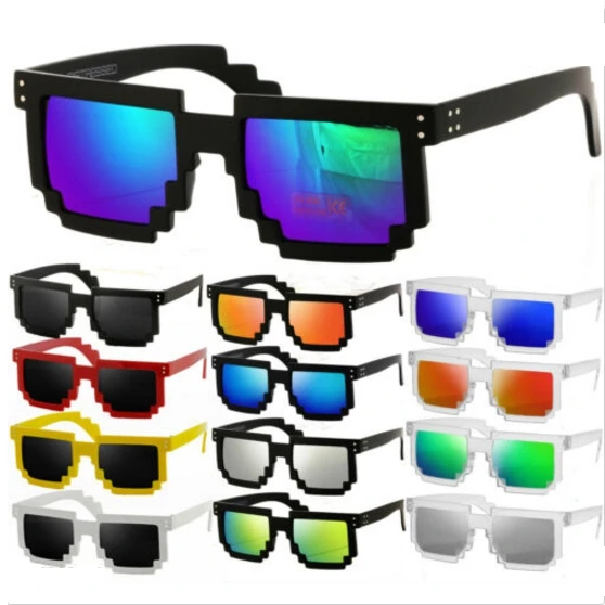 

8 Bit Pixel Glasses Square Pixelated novelty Mercury Sunglasses Vintage Mens Hot Sell, Picture shows