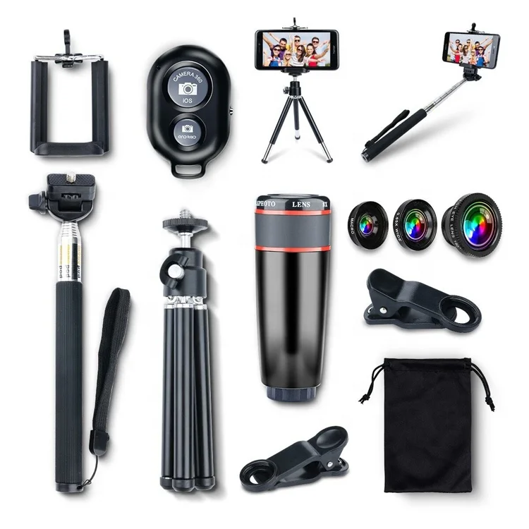 

10 in 1 Kit 180 degree Fisheye 0.65 Wide Angle Lens Wide Angle 12X Telephoto Lenses For Mobile Phone