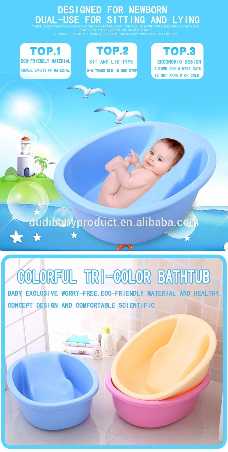 Comfortable Deep Freestanding Kids Bath Tub/large Round Plastic Baby