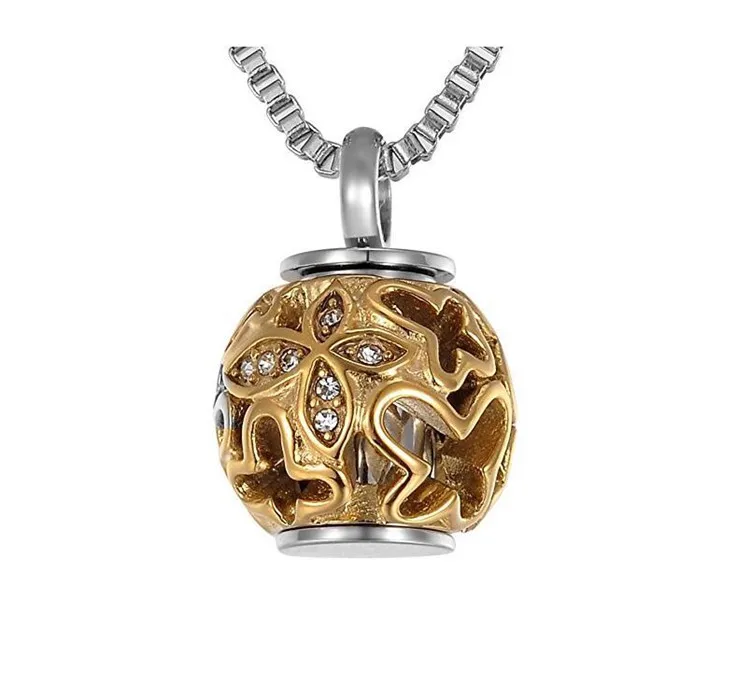 

Stainless Steel IP Gold Plated Always in My Heart Engraved Hollow Out Cremation Urn Keepsake Pendant Necklace for Human Pets Ash, Silver & gold