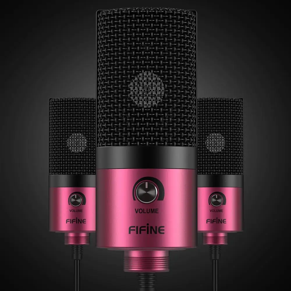 

Fifine Factory Wholesale Studio Recording Condenser USB Computer Microphone, Rose red