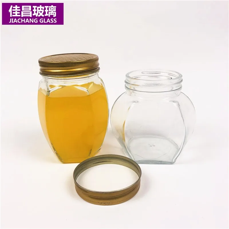 Hexagonal 330ml 350ml Glass Jar Honey Jar With Lid Storage Jar Honey