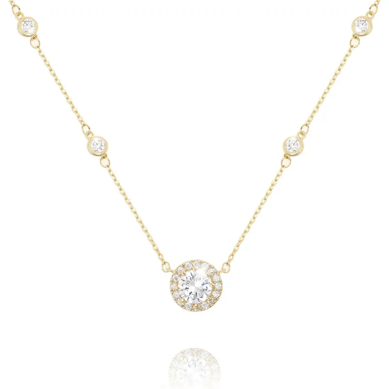 Promotion  14k Gold Plated Shinny Round  CZ  Diamond Necklace Zircon Pendant Necklace for Women