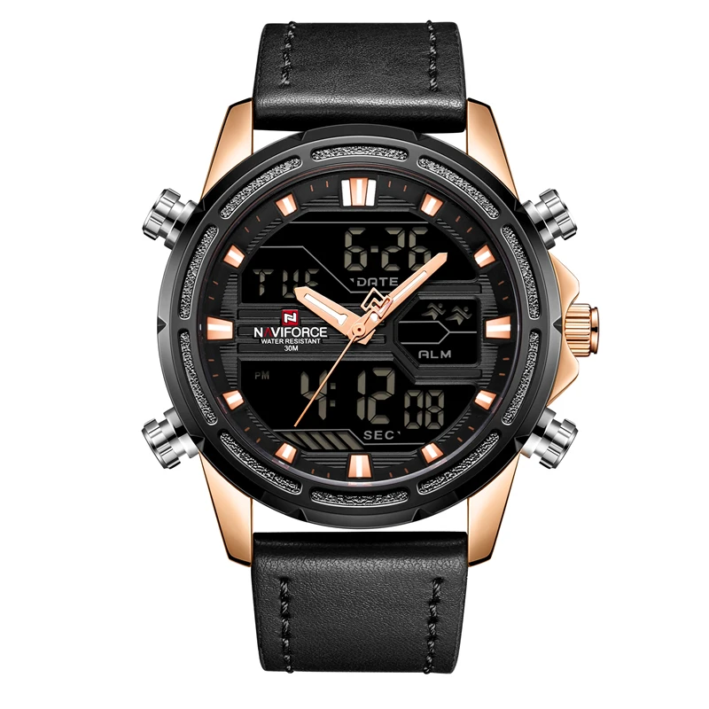 

Top Brand Sport Watches NAVIFORCE 9138 Men Quartz Analog LED Clock Man Leather Military Waterproof Wrist Watch Relogio Masculino