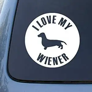 LOVE MY WIENER - Dog Dachshund - Vinyl Car Decal Sticker #1622 | Vinyl Color: White