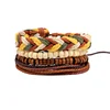 Wooden Beads Hemp Rope Leather Mixed Multilayer Bracelets Bangles,Adjustable Stretchable Leather Braid Bracelets