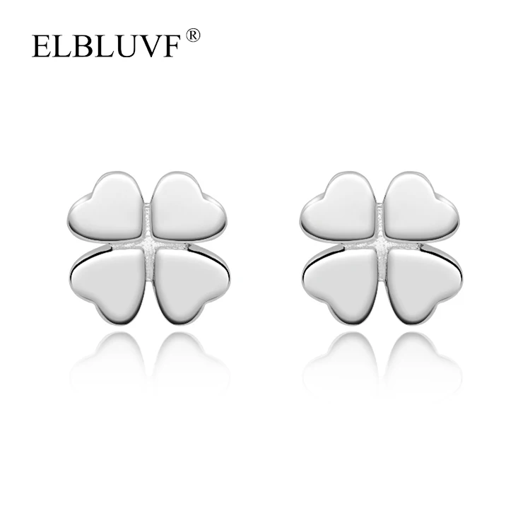 

ELBLUVF 925 Sterling Silver Girls Womens Lucky Four Leaves Clover Studs Earrings For Gift