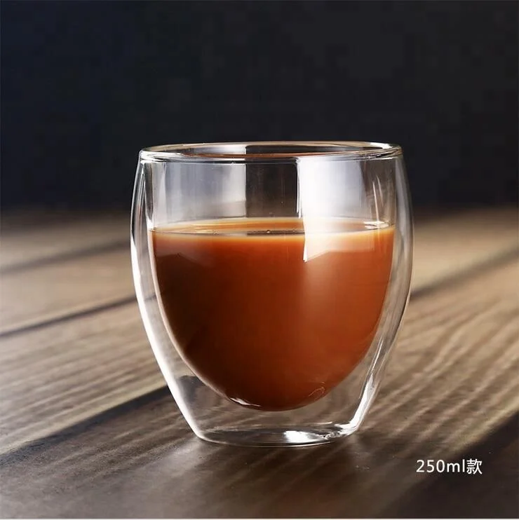 

High borosilicate glass 250ML egg-shaped water cup heat-resistant simple double glass coffee mugs, Customized color glass coffee mugs