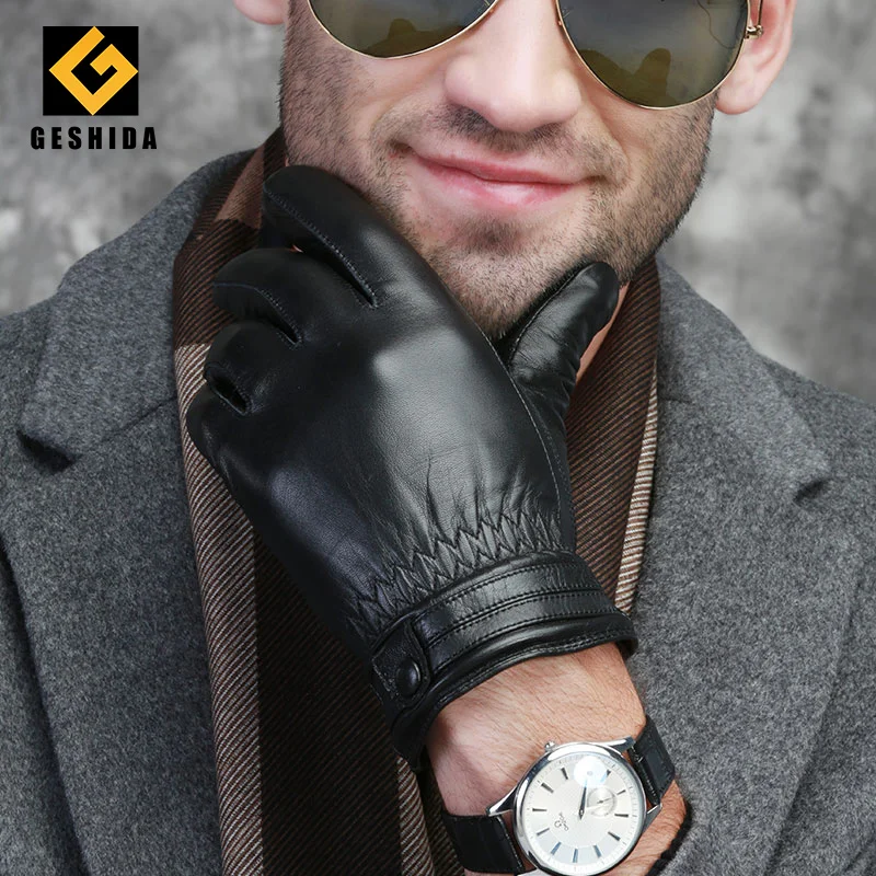 Hot Sale Real Sheepskin Warm Touch Screen Men Leather Winter Gloves