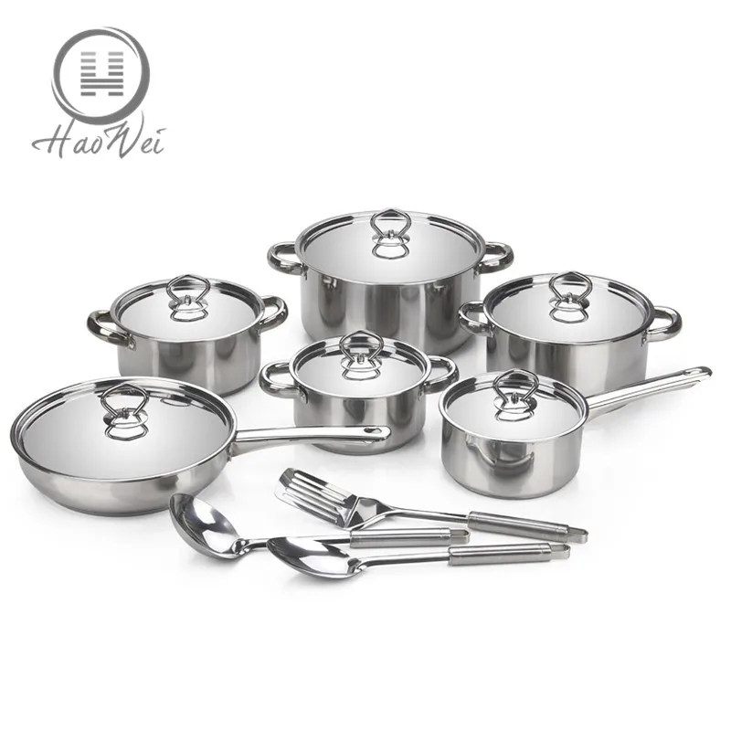 

China Factory wholesale glass lid 5 layers bottom stainless steel non stick cookware set, Metal silver