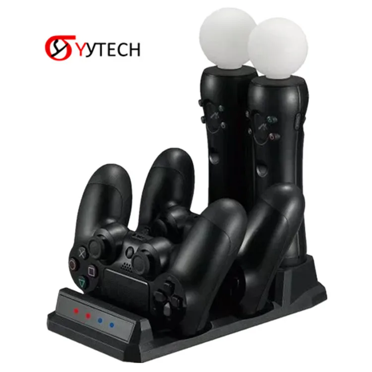 

SYYTECH 4 in 1 Dual Charging Dock Station Holder for PS4 Controller PS Move, Black