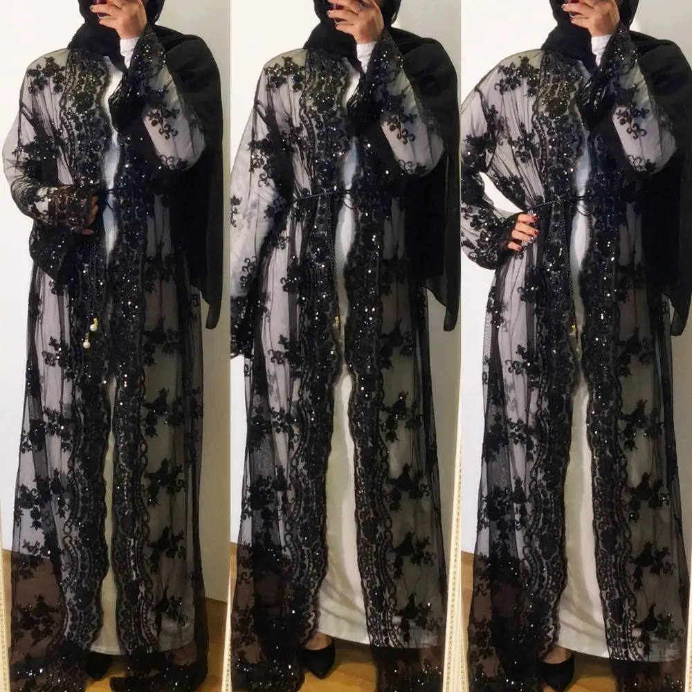 

1697# New black islamic clothing design your own long coats for lady modest fashion muslim kimono sequin abaya embroidery, Gold;black;silver/customized