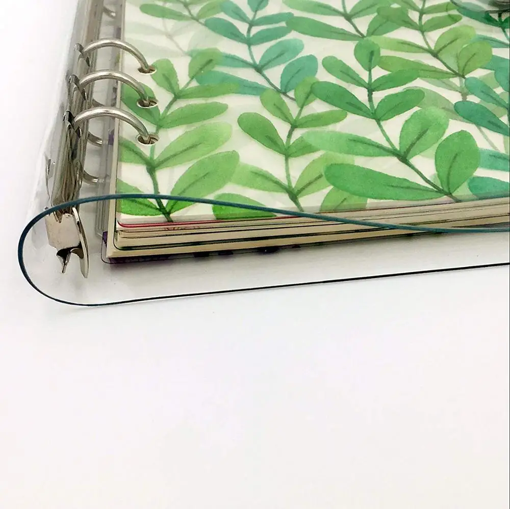 
1 Pocket Fully Transparent Soft PVC 6-Ring Binders Cover with Snap Closure for Ring-Bound Pages,A4/A5/A7 