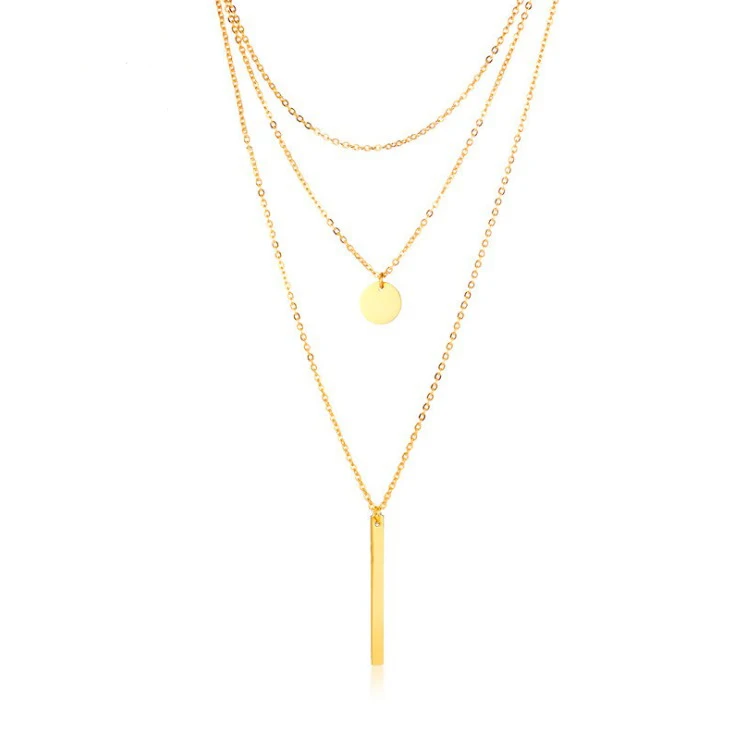 

2019 New Custom Name Personalized Heart Bar Pendant Necklace Gold Stainless Steel Layered Necklace Jewelry For Women