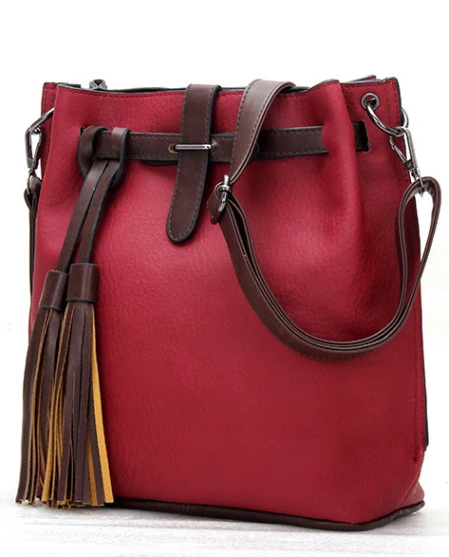 

Tassel Shoulder Women Fashion Designer Bucket Vintage Crossbody Pu Leather Messenger Hot Sale Handbag