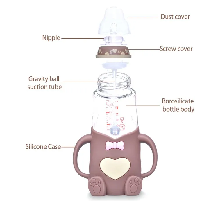 China Supplier Anti Colic Natural Baby Glass Feeding Bottle With