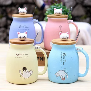 Image of wholesale online 450ml Creative color animal cat heat-resistant Mug cartoon with bamboo lid cup kitten coffee ceramic 3d mugs