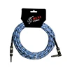 Guitar Instrument Cable - Right Angle 14 Inch TS to Straight 14 Inch TS 20 FT blue Tweed Cloth Jacket - 20 Feet Pro Cord