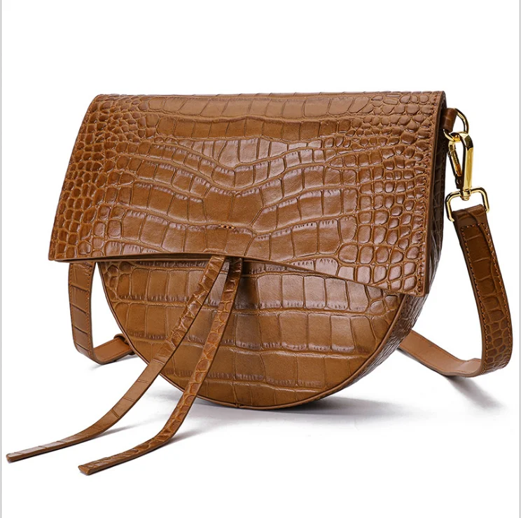 

Hot Selling Alligator Genuine Leather Saddle Bag Designer Handbags Famous Brands Shoulder Bags For Women 2019