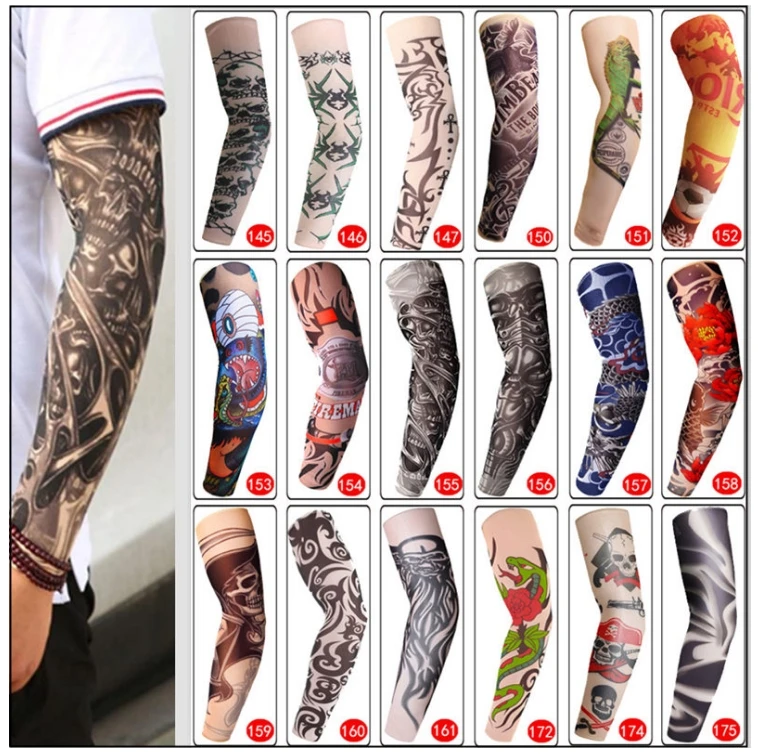 

Men Women Arm Warmer Designs Summer Sunscreen Arm Sleeves Cover Tattoos Sun UV Protection Elastic Temporary Tattoo Sleeves