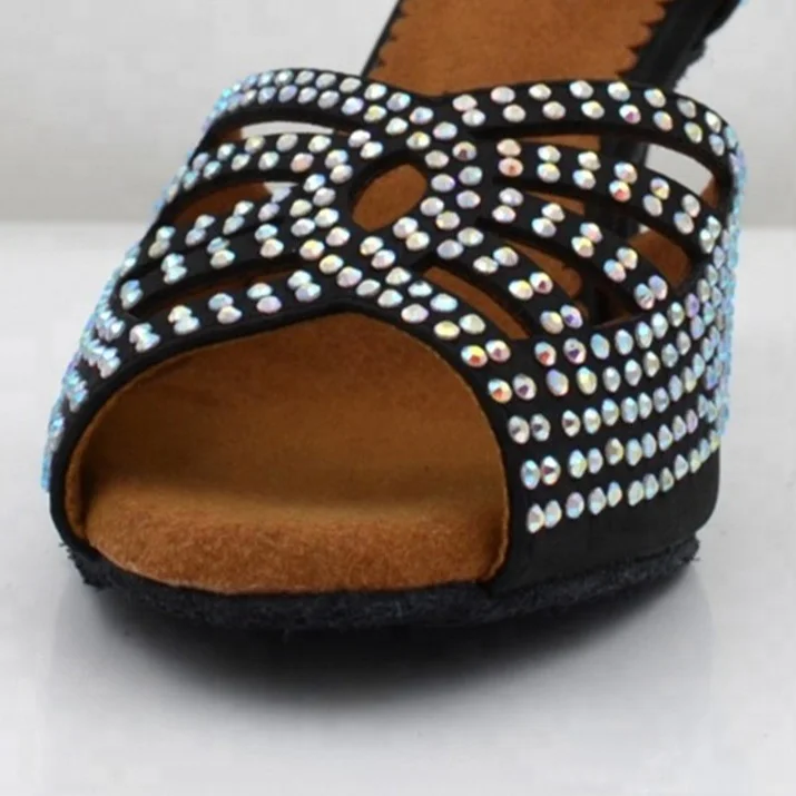 

Free Shipping evkoodance women's latin dance shoes salsa party dance shoes Black Satin Diamond Whole heel 2 inch dance shoes
