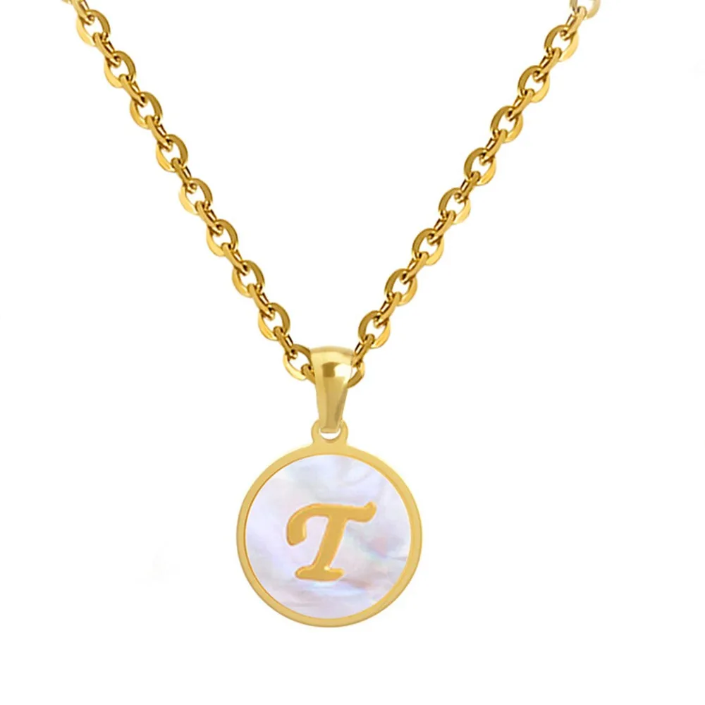 Stainless Steel Gold Shell Pendant Necklace Mexican Initial Letter T ...