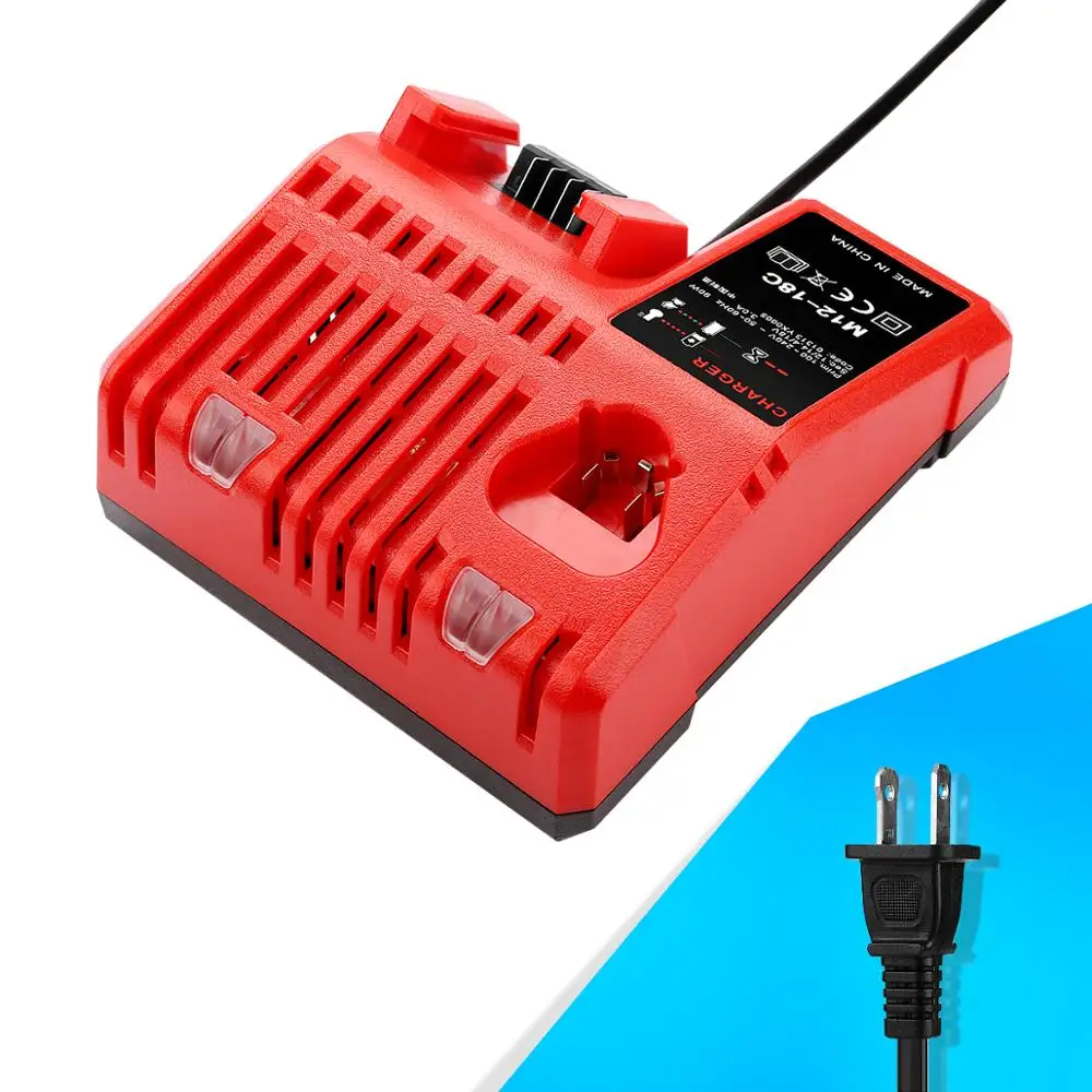 

100-240V Power Tool Battery Charger for Milwaukee 12V - 18V M18 M12 Battery Fast Charger, As picture