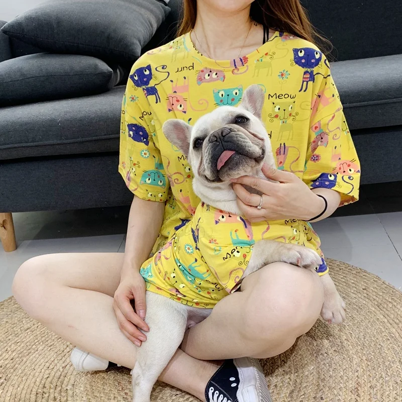 2019 summer new arrive cute design fashion printing dog and owner matching pet apparel clothes t shirt wholesale