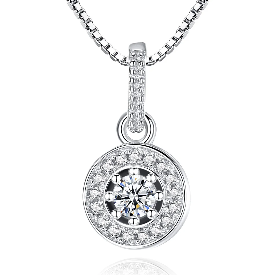 

High Quality 925 Sterling Silver Necklaces Lady Round Pendants Necklace with Clear Zircon for Women Jewelry