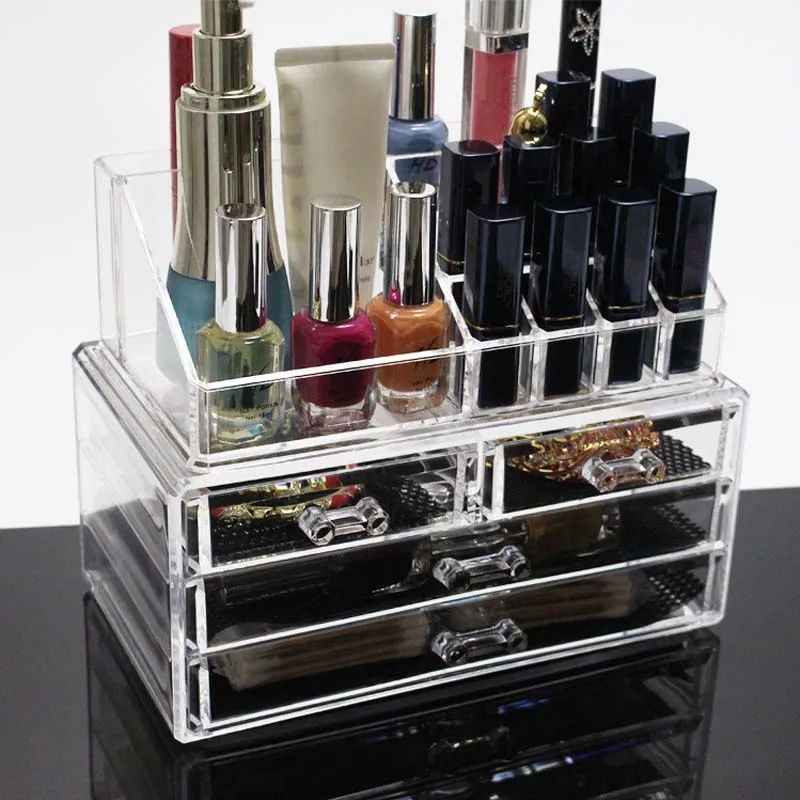 

New Clear Plastic Makeup Storage Case Nail Polish Rack Lipstick Cosmetic Storage box Holder Makeup Brush Makeup Organize