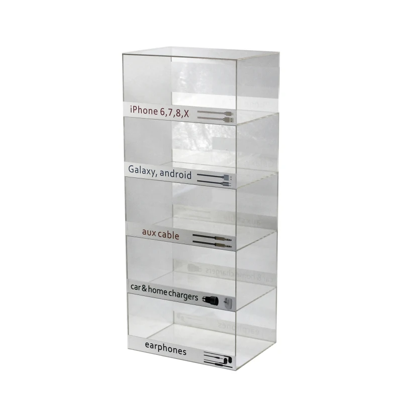 5 Tier Clear Acrylic Cell Phone Charger Display Rack Usb Plug Stand