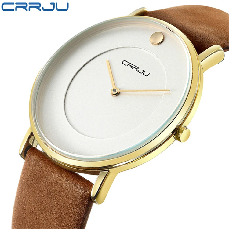 

CRRJU Brand Watch Men Quartz Wristwatch Simple Leather Strap Waterproof Gold Male Clock Thin Hodinky 46 Relogio Masculino