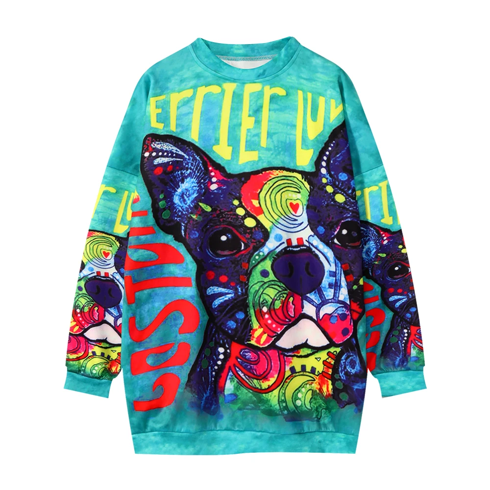 

Modern design custom printing women oversized long pullover sweatshirt dress