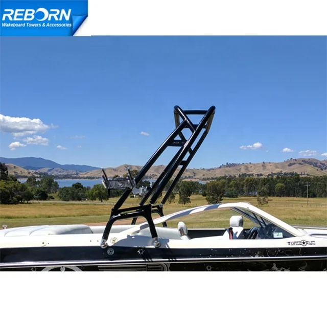 

Reborn Launch X Wakeboard Tower Glossy Black Fast Install & Fold Down Boat Tower