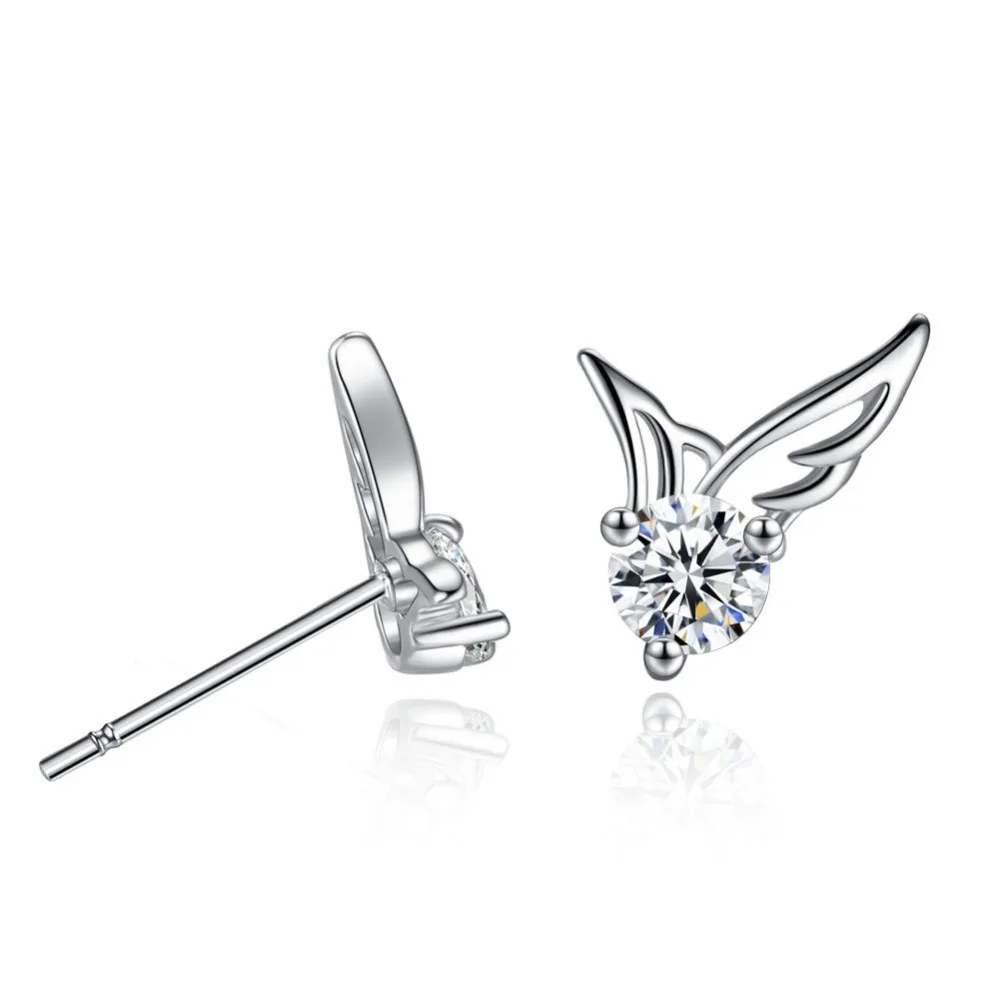 

Fashion Womens Silver Plated Jewelry Angel Wings Crystal Ear Stud Earrings, N/a