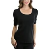 Wholesale scoop neck tee blank black t shirt 95 cotton 5% spandex slim fit elbow length sleeve women basic tee