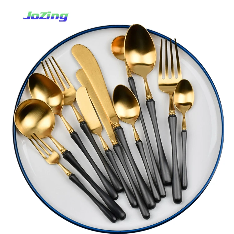

Luxury Cutlery Electroplated Gold Spoon and Fork Set 304 Stainless Steel Gold Flatware, Golden or customized