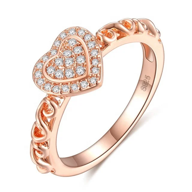 

Rose Gold Color Wedding Ring for Women Heart Cute Love Zircon Engagement Femme Bijoux Bague Size 6-10
